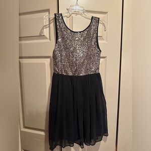 ISSI Gold Sequin & Black A-Line Low Back Dress